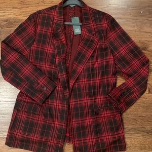 New red plaid blazer